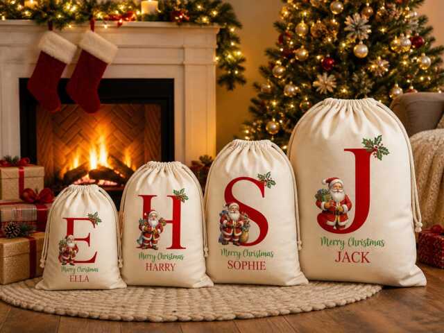 Personalised Christmas Santa Sack - Custom Initial & Name Gift Bag Large Cotton Xmas Present Holiday Stocking Alternative - image 1