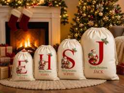 Personalised Christmas Santa Sack - Custom Initial & Name Gift Bag Large Cotton Xmas Present Holiday Stocking Alternative