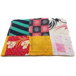 Handmade Floral Kantha Quilt, Twin Cotton Bedspread, Indian Bed Throw