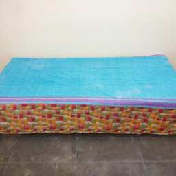 Handmade Floral Kantha Quilt, Twin Cotton Bedspread, Indian Bed Throw - thumbnail 3