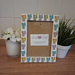 Colourful Wooden Kitten Shaped Button Photo Frame 5 X 7 Inches