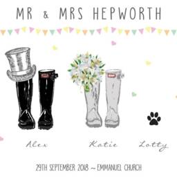 Welly Wedding Picture, Gift Couple Unique, Wellies, Welly Boots, Wellingtons, Bride & Groom, Family, Mr Mrs, Farming Gift - thumbnail 3