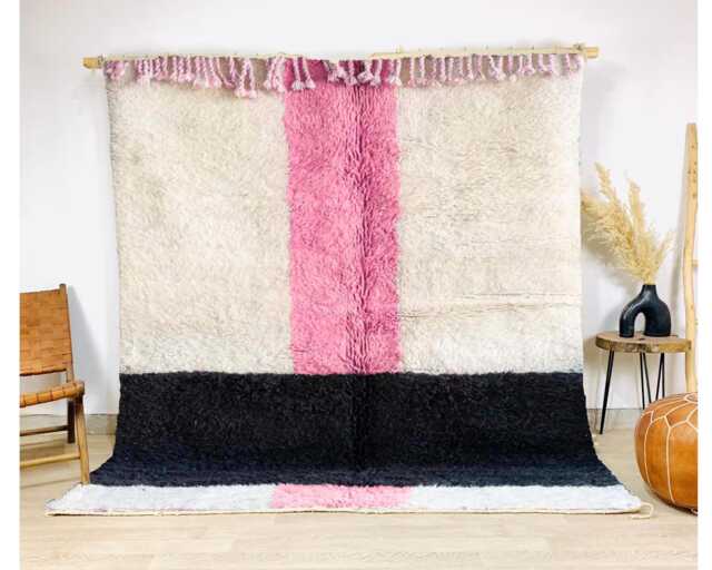 Authentic Modern Moroccan Rug - Pink, Black & White Shag Rug, Custom Made Berber Carpet, Large Area - image 1