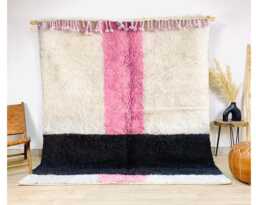 Authentic Modern Moroccan Rug - Pink, Black & White Shag Rug, Custom Made Berber Carpet, Large Area - thumbnail 1