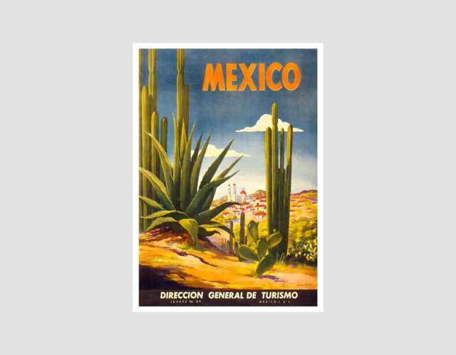 Vintage Mexico Travel Poster Desert Cactus Art Print - image 1