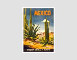 Vintage Mexico Travel Poster Desert Cactus Art Print - thumbnail 1