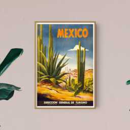 Vintage Mexico Travel Poster Desert Cactus Art Print - thumbnail 3