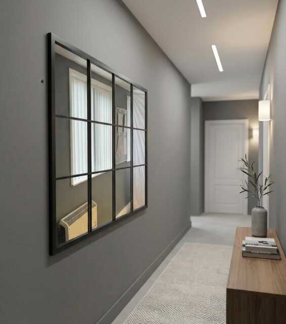 Black Window Wall Mirror, Large Rectangular Grid Panel Industrial Metal Frame Decor - image 1