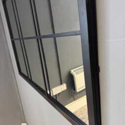 Black Window Wall Mirror, Large Rectangular Grid Panel Industrial Metal Frame Decor - thumbnail 3