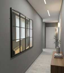 Black Window Wall Mirror, Large Rectangular Grid Panel Industrial Metal Frame Decor - thumbnail 1