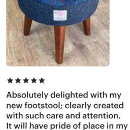 Blue Tartan & Navy Herringbone Harris Tweed Small Footstool With Varnished Wooden Legs - thumbnail 4