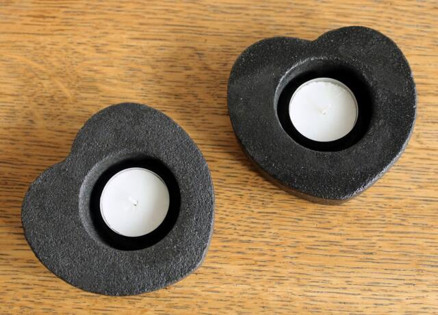 Set Of Two Heart Shaped Black Cast Concrete Candle Holders - Set Two - image 1