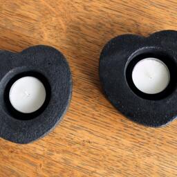 Set Of Two Heart Shaped Black Cast Concrete Candle Holders - Set Two - thumbnail 2