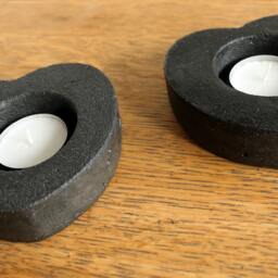 Set Of Two Heart Shaped Black Cast Concrete Candle Holders - Set Two - thumbnail 3