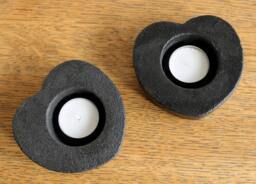 Set Of Two Heart Shaped Black Cast Concrete Candle Holders - Set Two - thumbnail 1