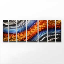 Large Metal Wall Art Modern Orange & Blue Aluminum Sculpture - thumbnail 1