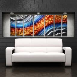 Large Metal Wall Art Modern Orange & Blue Aluminum Sculpture - thumbnail 3