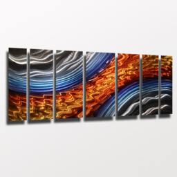 Large Metal Wall Art Modern Orange & Blue Aluminum Sculpture - thumbnail 2