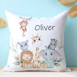 Personalised Safari Animal Pillow Kids Nursery Bedroom Jungle Decor - thumbnail 2