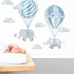 Up, Up & Away Hot Air Balloon Elephants - Blue Peel-And-stick Wall Decals Mej - thumbnail 4
