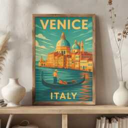 Venice Italy Travel Poster - Vintage Grand Canal Gondola Art Print - thumbnail 1