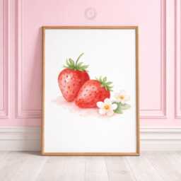 Personalised Strawberry Print Set - 3 Girls Bedroom Prints - Name Wall Art - thumbnail 3