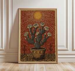Cactus Sunburst Poster, Desert Floral Art Print, Southwestern Botanical Wall - thumbnail 1