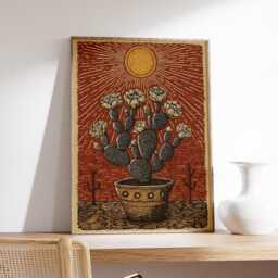 Cactus Sunburst Poster, Desert Floral Art Print, Southwestern Botanical Wall - thumbnail 2
