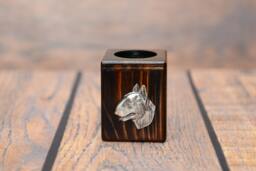 Bull Terrier - Wooden Candlestick With Dog, Souvenir, Decoration, Limited Edition, Collection - thumbnail 1