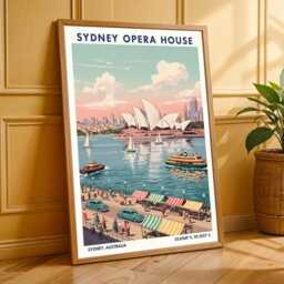 Sydney Opera House Vintage Travel Poster Retro Australian Art - thumbnail 3