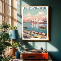 Sydney Opera House Vintage Travel Poster Retro Australian Art - thumbnail 2