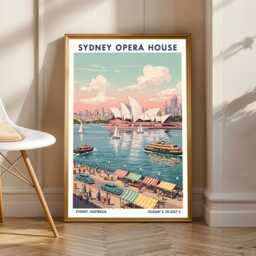 Sydney Opera House Vintage Travel Poster Retro Australian Art - thumbnail 1