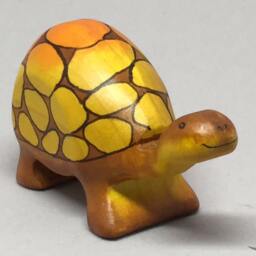 Toy Turtle Large With High Tortoise Shell Wooden Colorful Orange Brown Size 4, 5 X 8, 5 3, 0 cm - Bxhxs Ca. 30, 0 Gr - thumbnail 4
