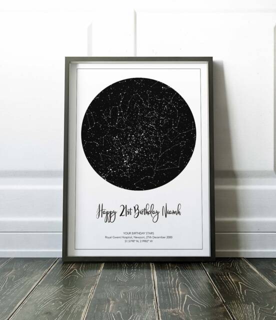 Night Sky Print, Personalised Birthday Gift, The Stars Day You Were Born, Bespoke, Custom Star Map - image 1