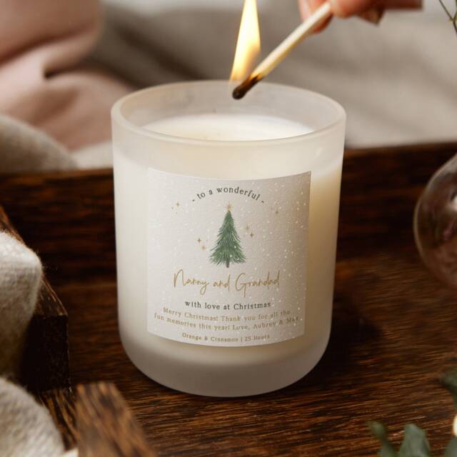 Personalised Christmas Candle Gift For Grandparents Snowy Tree Soy Wax - image 1