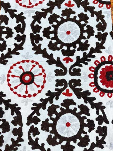 Wool Embroidery Suzani Exclusive Artisinal Handmade Stitch Elegant Sofa Bed Cotton Wall Decor Throw - White Black Red Colours - image 1