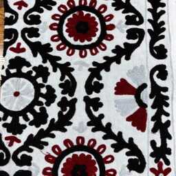 Wool Embroidery Suzani Exclusive Artisinal Handmade Stitch Elegant Sofa Bed Cotton Wall Decor Throw - White Black Red Colours - thumbnail 3