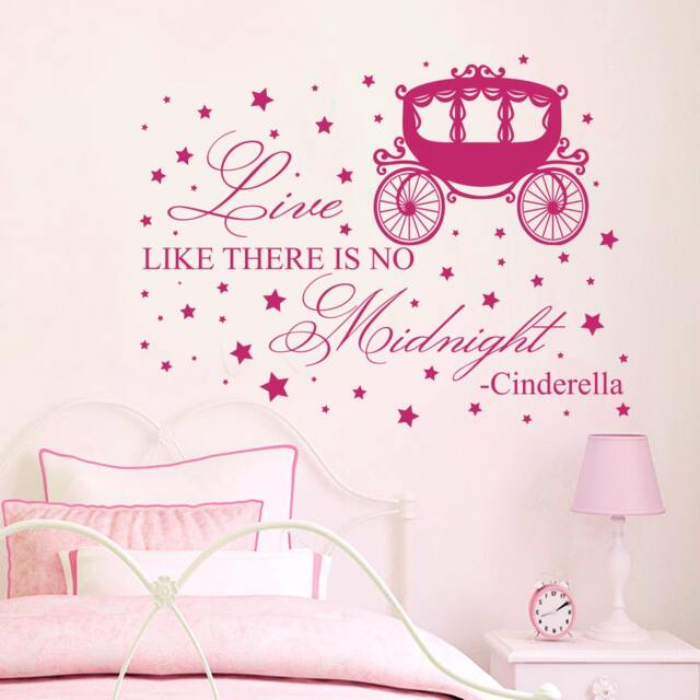 Cinderella Wall Decals Quote Live Like There Is No Midnight Decal Nursery Baby Girl Room Decor Carriage Vinyl Star Stickers Home Art J125 - image 1
