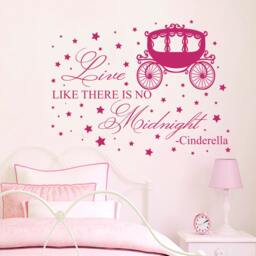 Cinderella Wall Decals Quote Live Like There Is No Midnight Decal Nursery Baby Girl Room Decor Carriage Vinyl Star Stickers Home Art J125 - thumbnail 1