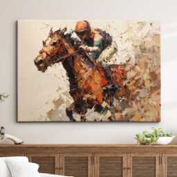 Abstract Horse Racer Wall Art - Vibrant Canvas Print, Sports Decor, Racing Painting, Modern Hanging, Gift For Enthusiasts - thumbnail 1
