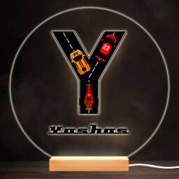 Road Racing Cars Letter Y Colourful Round Personalised Gift Led Lamp Night Light - Bedroom - thumbnail 1