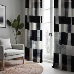 Modern Black & White Check Curtains, Minimalist Geometric Window Drapes, Contemporary Monochrome Curtain Panels For Living Room Or Bedroom - thumbnail 3