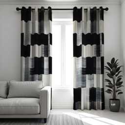Modern Black & White Check Curtains, Minimalist Geometric Window Drapes, Contemporary Monochrome Curtain Panels For Living Room Or Bedroom - thumbnail 2