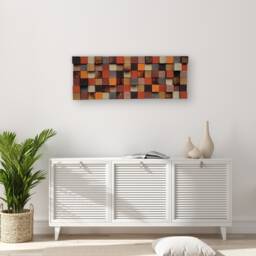 Reclaimed Pine Wood Mosaic Wall Art - Rustic Orange Brown Decor - thumbnail 1