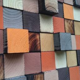 Reclaimed Pine Wood Mosaic Wall Art - Rustic Orange Brown Decor - thumbnail 4