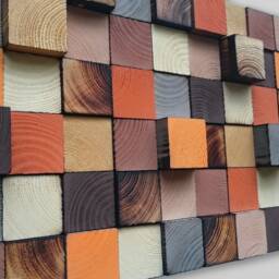 Reclaimed Pine Wood Mosaic Wall Art - Rustic Orange Brown Decor - thumbnail 2