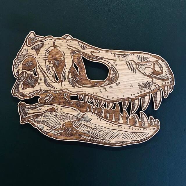T.rex Head Dinosaur Fossil Bones Wooden Wall Art/Plaque - Nursery Kids Children Room Decor Nature Wood - image 1