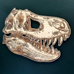 T.rex Head Dinosaur Fossil Bones Wooden Wall Art/Plaque - Nursery Kids Children Room Decor Nature Wood - thumbnail 2