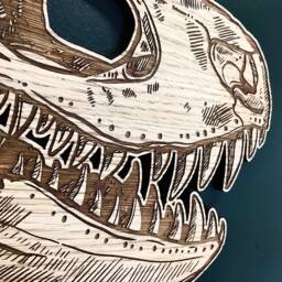 T.rex Head Dinosaur Fossil Bones Wooden Wall Art/Plaque - Nursery Kids Children Room Decor Nature Wood - thumbnail 3