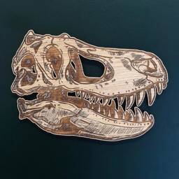 T.rex Head Dinosaur Fossil Bones Wooden Wall Art/Plaque - Nursery Kids Children Room Decor Nature Wood - thumbnail 1